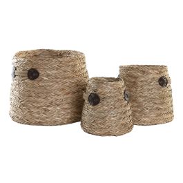 DKD Home Decor Cesta Basicos Natural Set de 3 Piezas 30 x 30 x 28 cm Hecho a Mano Seagrass