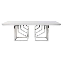 DKD Home Decor Mesa Centro Moderno Blanco Plateado Acero Cristal 120 x 60 x 40 cm