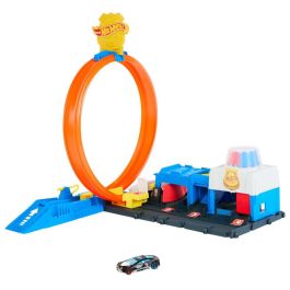 Hot Wheels Jbm71 Pista Súper Estación de Policía City con Looping Regulable, 4 Carriles para Carreras y Coche Metálico 1:64