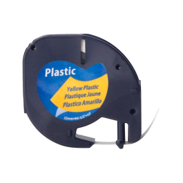 Q-connect Cinta para Rotuladora Letratag, 12mm x 4m, Negro-Hiperamarillo, Compatible con Dymo
