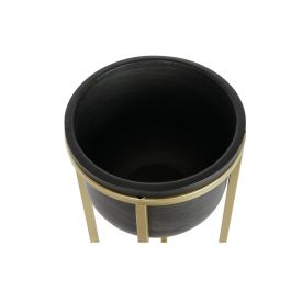 DKD Home Decor Macetero Glam, Set de 2 Unidades de Metal Negro Dorado Desmontable, 65 cm Alto x 28 cm Ancho x 28 cm Largo