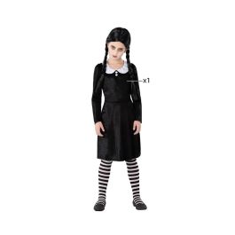 Disfraz Niña Fantasma Familia Loca Halloween, Vestido Largo Negro con Cuello Blanco, Infantil 10-12 Años, Poliéster