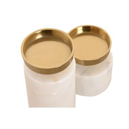 DKD Home Decor Candelabro Decorativo Glam Blanco y Dorado, Set de 2 Unidades, de Granito y Acero, 6x6x12 cm