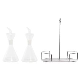 DKD Home Decor Aceitera Vinagrera Básicos Transparente Borosilicato y Metal 10x23.5x19.5cm Set 2 Piezas