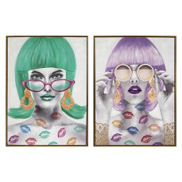 DKD Home Decor Cuadro Glam Chica Fashion Lienzo y PS Verde Lila Surtido 3.5 x 80 x 60 cm (2 Unidades)