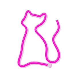 Forever Lámpara Neón LED Gato Rosa de Sobremesa, Decorativa, Alimentación USB o Pilas AA, 148 Caracteres