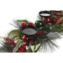 DKD Home Decor Portavelas Navideño Tradicional Verde Rojo, PVC y Metal, para 3 Velas, 80x30x14 cm, Juego de 2 Unidades