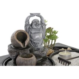 DKD Home Decor Pack de 2 Fuentes de Agua Orientales Buda con Luz LED de Resina Negro Gris 21x23x29 cm
