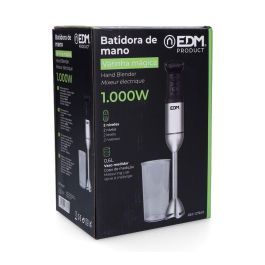 Edm Batidora de Mano 1000W Mango Ergonómico Cuchillas Acero Inoxidable Vaso 600ml Cromado Negro 220-240v