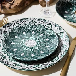 Home Deco Factory Vajilla 12 Piezas de Cerámica con Diseño Mandala Verde