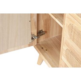 DKD Home Decor Buffet Scandi Rubberwood Ratan Metal Natural 35 x 78 x 73.5 cm con 4 Cajones y 1 Puerta