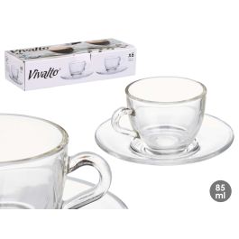 Vivalto Taza de Vidrio para Café 85 ml con Plato - 11x5.5x11 cm (24 Unidades) Precio: 27.89000027. SKU: B1EXA7HMC2