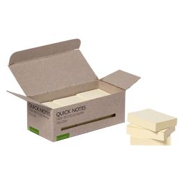 Bloc De Notas Adhesivas Quita Y Pon Q-Connect 38x51 mm 100% Papel Reciclado Amarillo En Caja De Carton 12 unidades