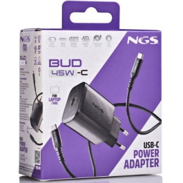 NGS BUD45W-C Cargador de Pared GaN Ultrarrápido 45W con 1xUSB Tipo-C y Cable USB-C a USB-C 1.5m PD3.0