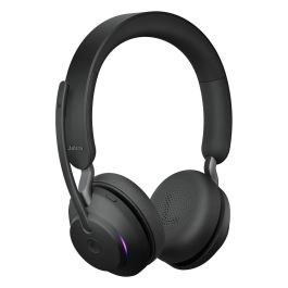 Jabra Evolve2 65 Stereo MS + Ladestation + Link 380 USB-A, Auriculares Inalámbricos Binaurales para Oficina/Centro de Llamadas, Negro