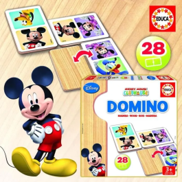 Mickey 16037 Domino de Madera Mickey & Minnie Educa, Piezas Grandes Seguras para Niños +3 Años