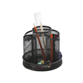 Q-connect KF17294 Organizador de sobremesa metálico giratorio rejilla negro 165x165x160 mm