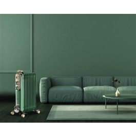 Ariete 838/14 Radiador de Aceite de 9 Elementos, Vintage Verde, Calefactor Eléctrico Estilo Años 50, 3 Niveles de Potencia, Ruedas 360º