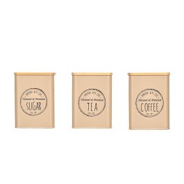 Kinvara Tarro Tapa Bambú Beige Acero Surtido 9.8 x 9.8 x 13.8 cm (Set de 12)