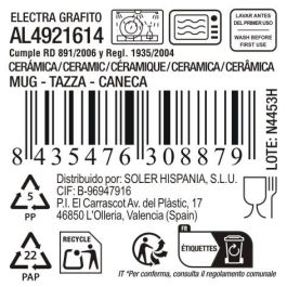 Inde Taza Jumbo Electra Grafito, Taza Grande 400 cc, 11,5 cm Ancho x 7,8 cm Alto x 14,5 cm Largo (36 Unidades)
