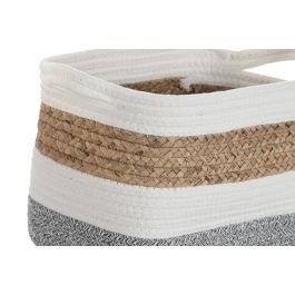 DKD Home Decor Set de 3 Cestas Básicas Hechas a Mano para Organización y Almacenamiento de Fibra y Algodón Blanco Natural L27xW36xH27 cm