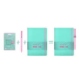 Antartik Portaboligrafo Autoadhesivo con Elastico hasta 15 mm Grosor, Turquesa y Rosa, Para Cuaderno Note