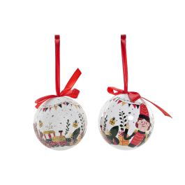 DKD Home Decor Bola Decoración Navidad Tradicional PVC 8 cm, Set 14 Bolas Blanco Rojo, Diseño Cascanueces y Osos