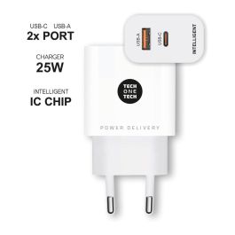 Cargador de Pared Tech One Tech TEC2267/ 1xUSB Tipo-C/ 1xUSB/ 3A/ Blanco Cargador de Pared Tech One Tech TEC2267/ 1xUSB Tipo-C/ 1xUSB/ 3A/ Blanco