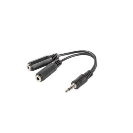 Lanberg Adaptador Jack Estéreo Macho 3.5mm a 2 Hembras 3.5mm para Auriculares y Amplificadores - 10cm Negro