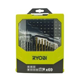 Ryobi Caja 69 Accesorios Mixtos para Taladrar (Madera, Mampostería, Metal) y Atornillar (PH, PZ, PL, HEX, TX)