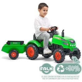 Falk X-Tractor - Tractor de pedal verde con capó de apertura, incluye remolque para cargar y transportar, ideal para niños de 2 a 5 años.