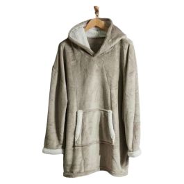 Today TOD3574641255527 Sudadera polar a cuadros de manga larga con bolsillo - Beige 70 x 87 cm