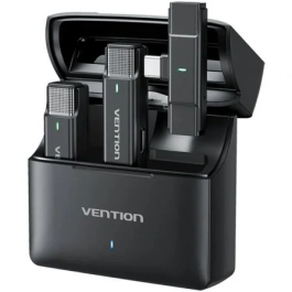 Vention NCAB0 Micrófono Inalámbrico con Clip, USB Tipo-C, Receptor Incluido, Paquete de 2 Unidades, Negro