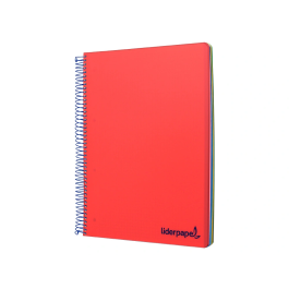Liderpapel Cuaderno espiral micro wonder A5 120h 90gr cuadro 5mm tapa plástico 6 bandas 6 taladros color rojo