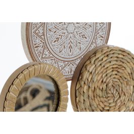 DKD Home Decor Decoración Boho Natural Madera Espejo 7 x 36 x 28 cm (2 Unidades)