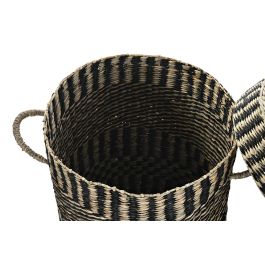 DKD Home Decor Cesta Colonial Natural Negro Fibra Set de 3 45 x 56 x 45 cm