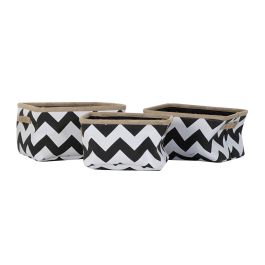 DKD Home Decor Cesta Set de 3 (2 Unidades) Blanco Negro Poliester Yute Zig Zag 32 x 21 x 37 cm