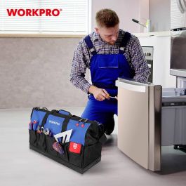 Workpro Bolsa de Herramientas con Cremallera, Base Impermeable, Correa Ajustable y 20 Bolsillos – 60 x 26 x 40 cm