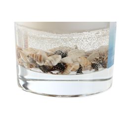 DKD Home Decor Vela Decorativa Perfumada Mediterraneo Blanca de Cristal y Conchas, 182g, 8 cm Ancho x 9.3 cm Alto x 8 cm Largo