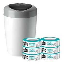 Tommee Tippee Simplee Sangenic Contenedor de Pañales Starter Pack 1 Cubo y 6 Recargas Antibacterianas Anti-Olor Desde Nacimiento Blanco