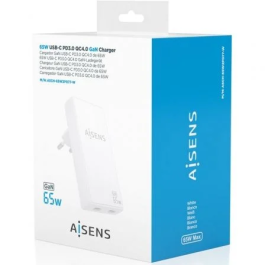 Aisens ASCH-65W2P077-W Cargador de Pared GaN 65W 2xUSB-C Blanco