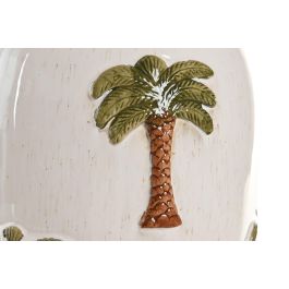 DKD Home Decor Jarrón Tropical de Cerámica Blanco/Marrón con Palmeras 21 x 29 x 21 cm (2 Unidades)