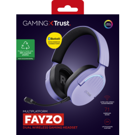 Trust GXT491P Fayzo Auriculares Gaming Inalámbricos Dual (USB 2.4 GHz/Bluetooth) 7.1 Virtual Púrpura, 22h Batería