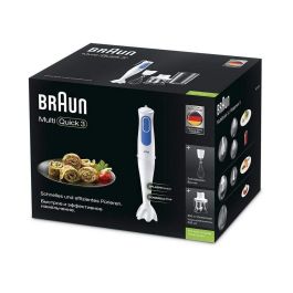 Braun Batidora de mano MQ3025WH con picadora, Blanco y Azul, Tecnología PowerBell Plus y Splash Control