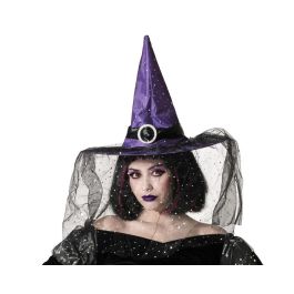 Sombrero Bruja Morado Velo Negro Broche Brillante Halloween Precio: 3.5816. SKU: B1J582SSG9