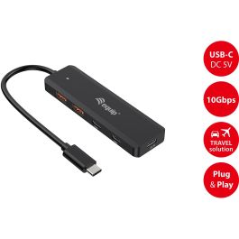 Equip 128966 Hub USB 4 Puertos Tipo-C y Tipo-A 3.2 Gen 2 (10Gbps) para PC/Laptop Negro Plug & Play