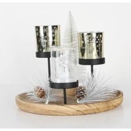 DKD Home Decor Portavelas Verde Natural Cristal y Metal Set de 7 piezas 24.5 x 28 x 24.5 cm