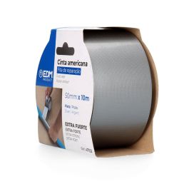 Edm Cinta Americana Plata 50 mm x 10 m, Extra Fuerte, Multiuso, Resistente Intemperie, Polietileno + Malla para Reparaciones