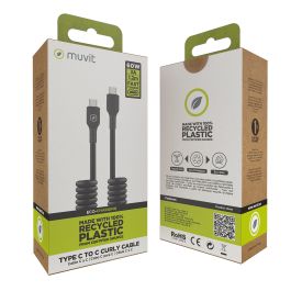 muvit for change cable rizado Tipo C a Tipo C 3A 60w 1,2m negro