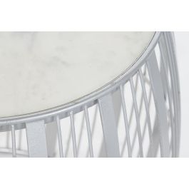 DKD Home Decor Mesita Auxiliar Moderno Plateado Blanco Hierro y Mármol 46 x 46 x 41 cm